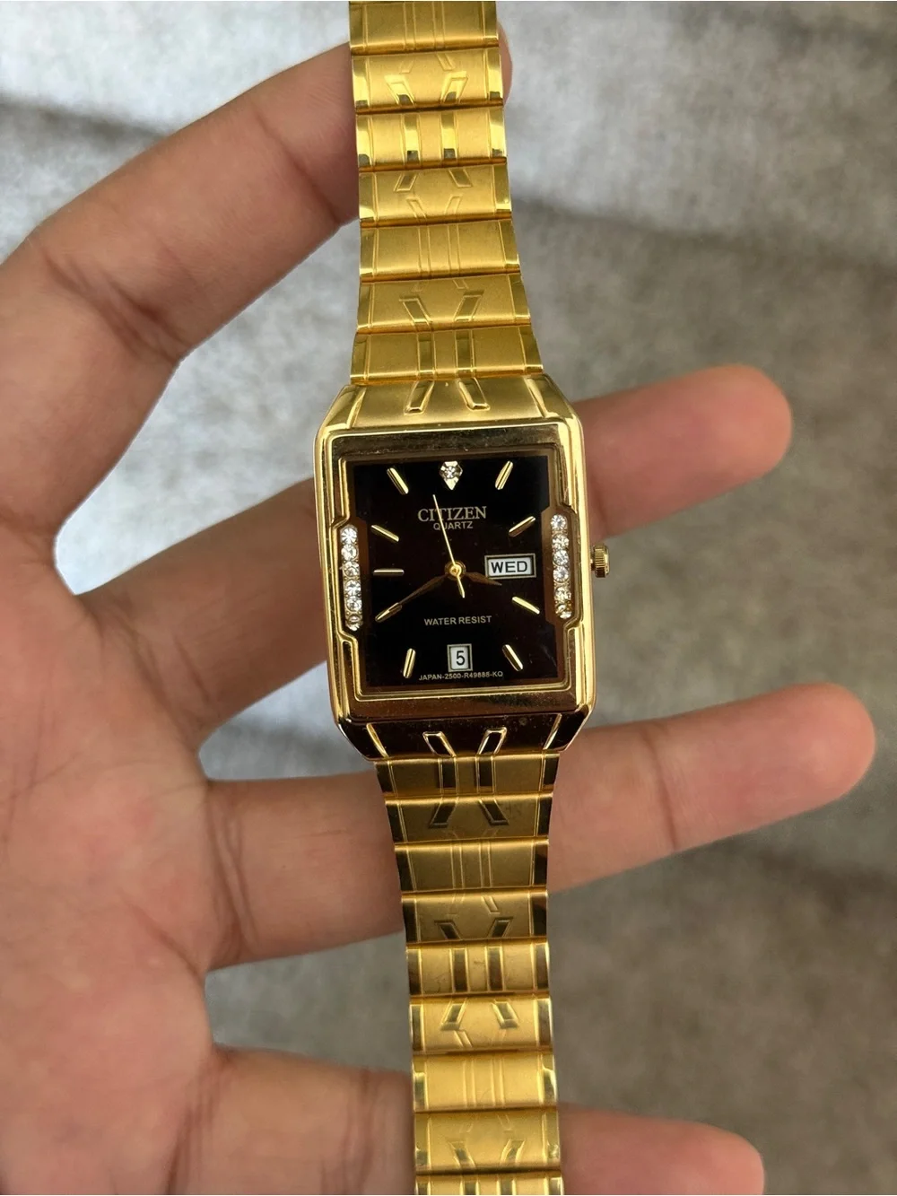 Citizen Gold-Tone Bracelet Watch with Black Dial and Crystal Accents Mens Watch